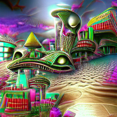 Dreamlike Art Deco Alien City in 3D