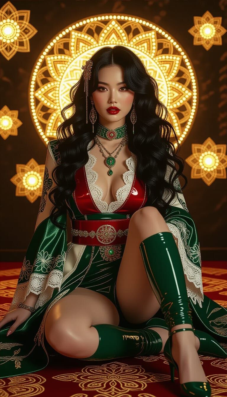 Woman with Japanese Jewelry and Mandalas in Hyper-Realistic ...