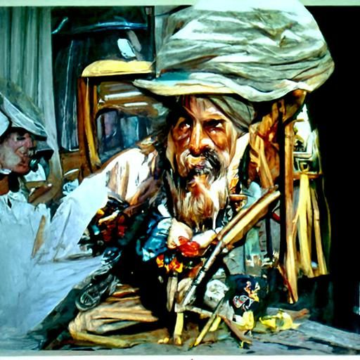 Gypsy Rastafarian Shaman in Oil Painting Style