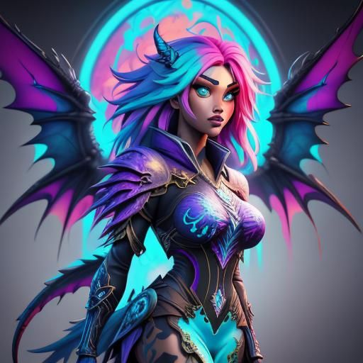 Fantasy Dragon Girl with Third Eye in Detailed Painting