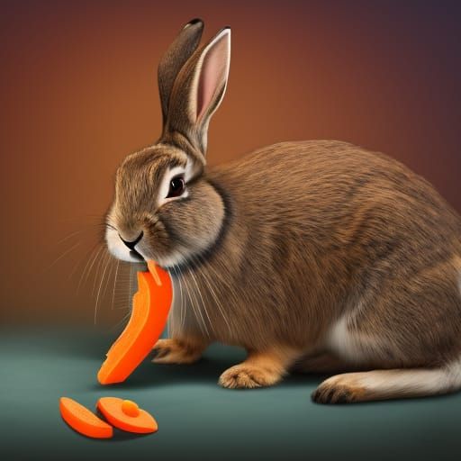 Rabbit Eating Carrot: Detailed Matte Painting