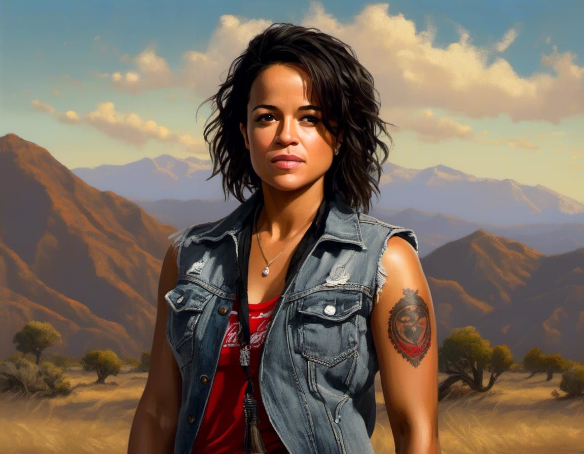 Hispanic Biker Girl in California Mountains