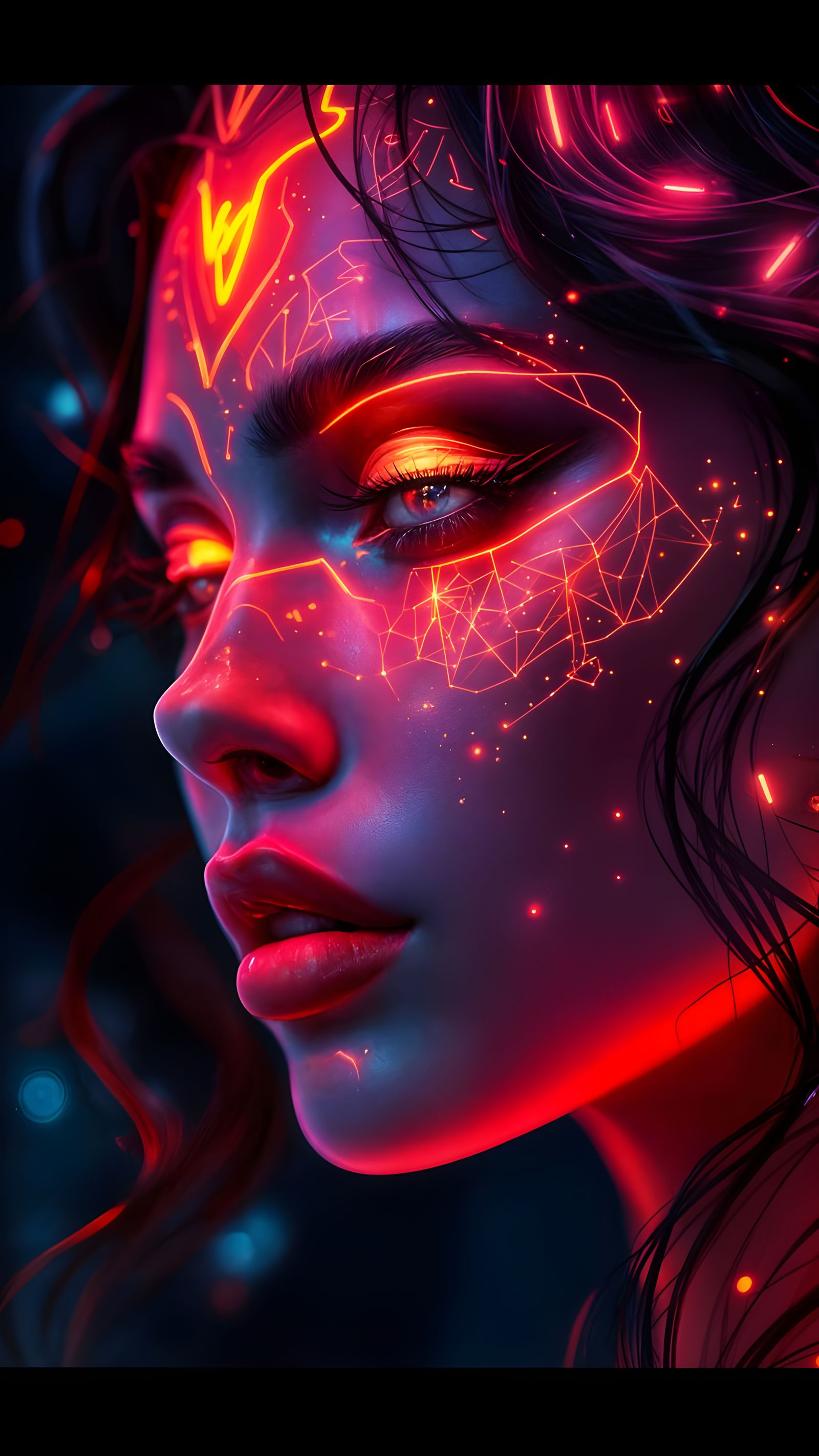 Neon Goddess Face as Digital Art