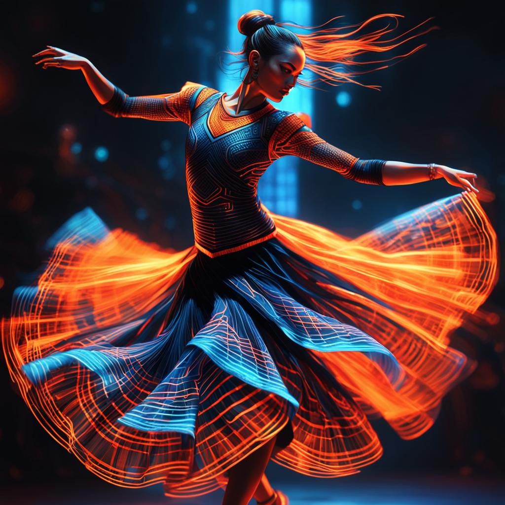 Vibrant Cyberpunk Dancer in High-Tech Atmosphere