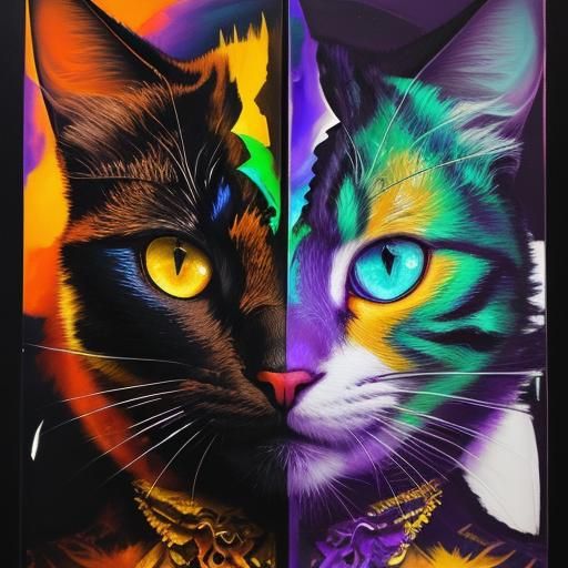 Visceral Cat in Psychedelic Cubist Style
