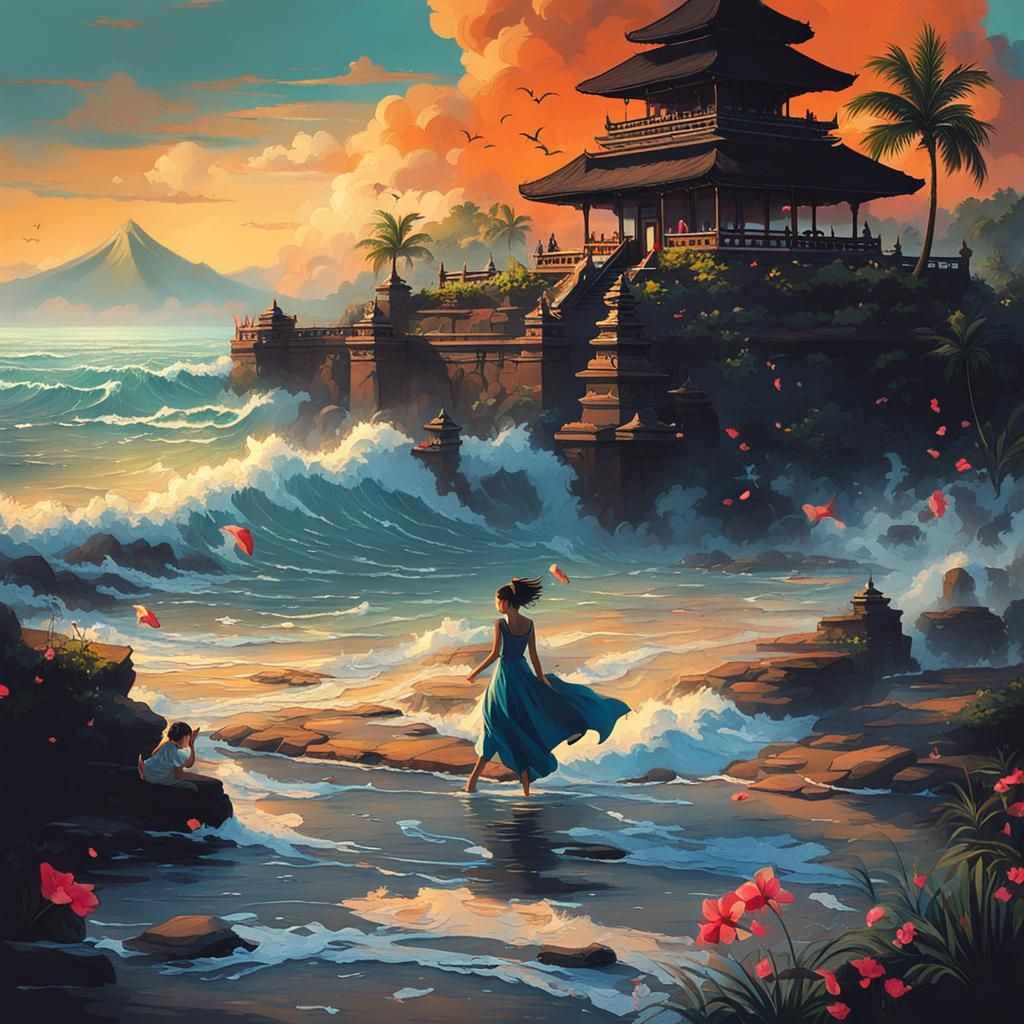Dreamy Bali in Splash Art Style with Dynamic Lighting