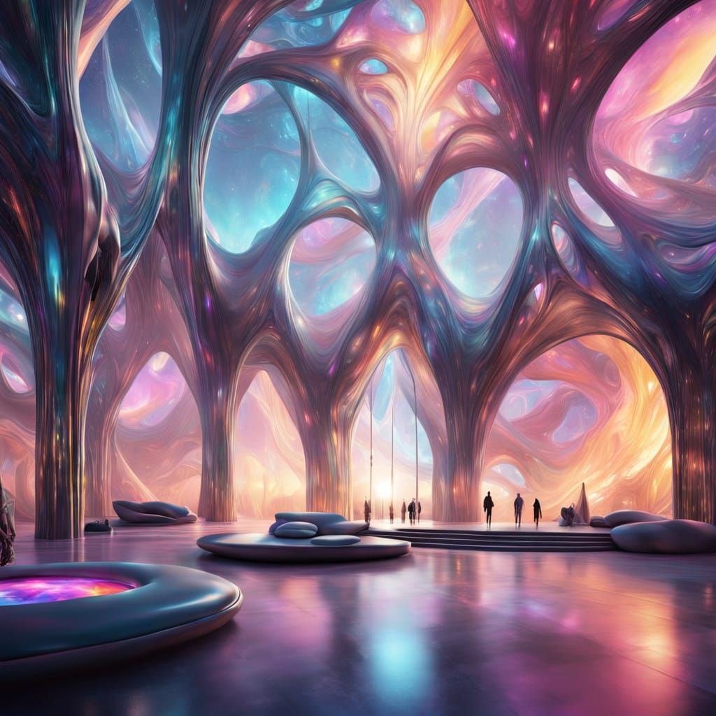 Surreal Gothic Cathedral Floats in Space with Glowing Fabric...