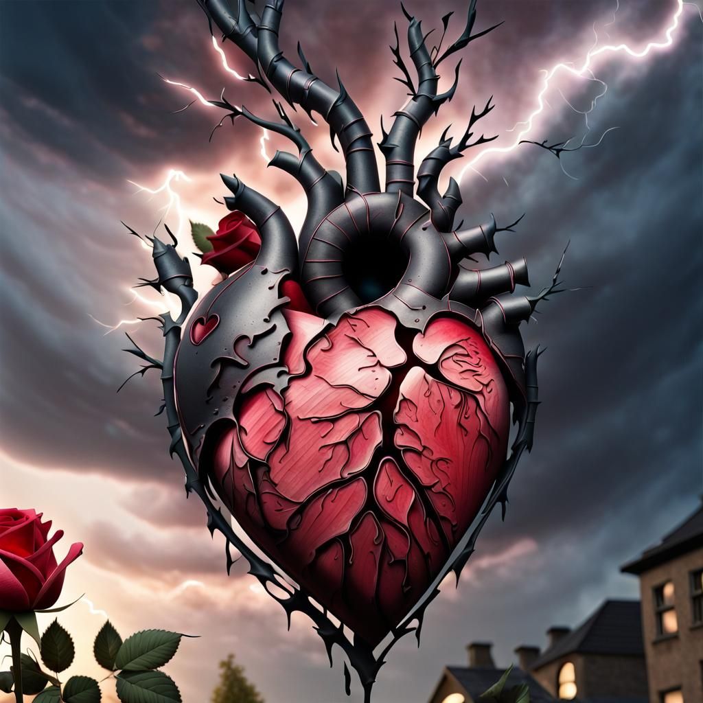 Torn Heart and Rose with Lightning