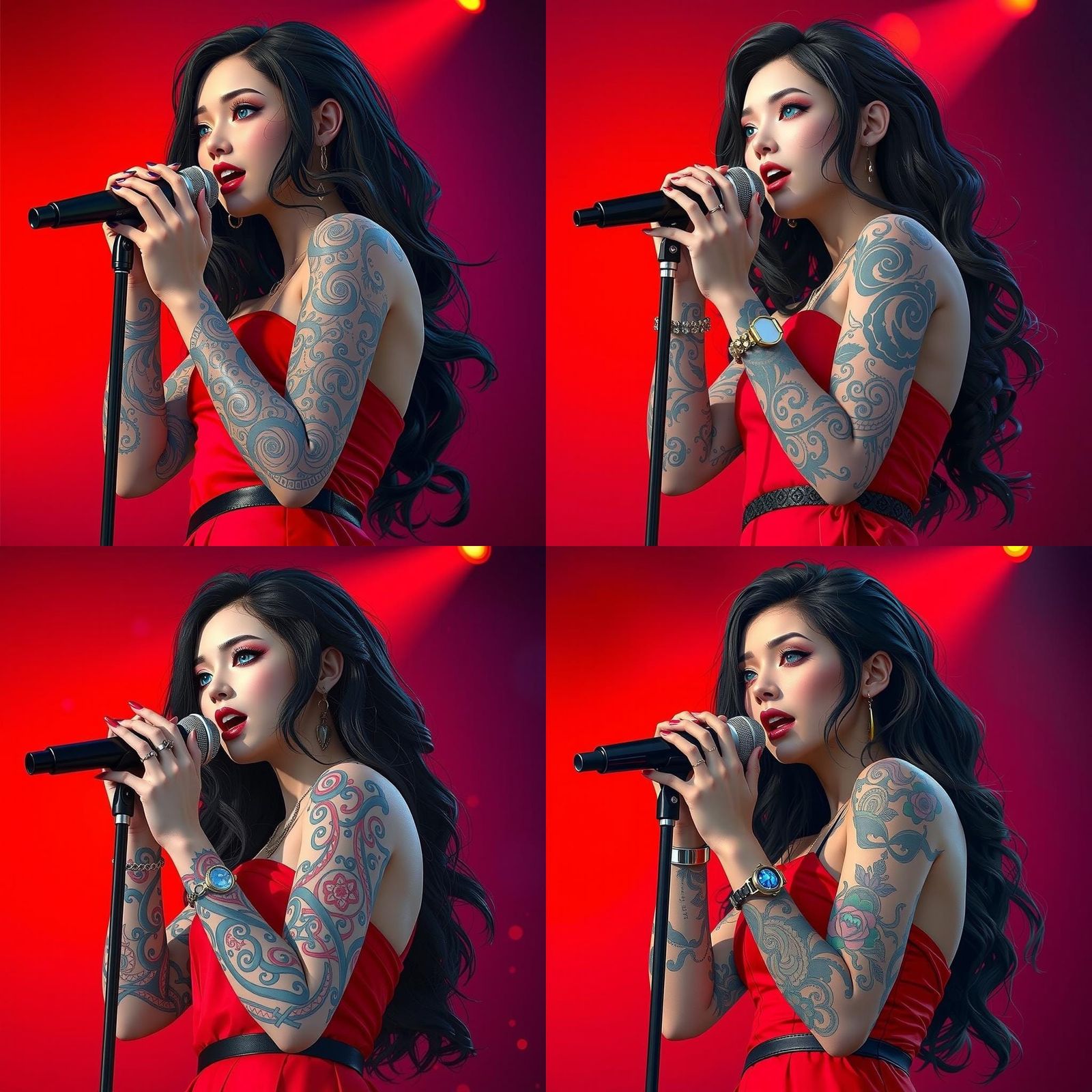 Cyan-Eyed Singer in Fiery Anime Style