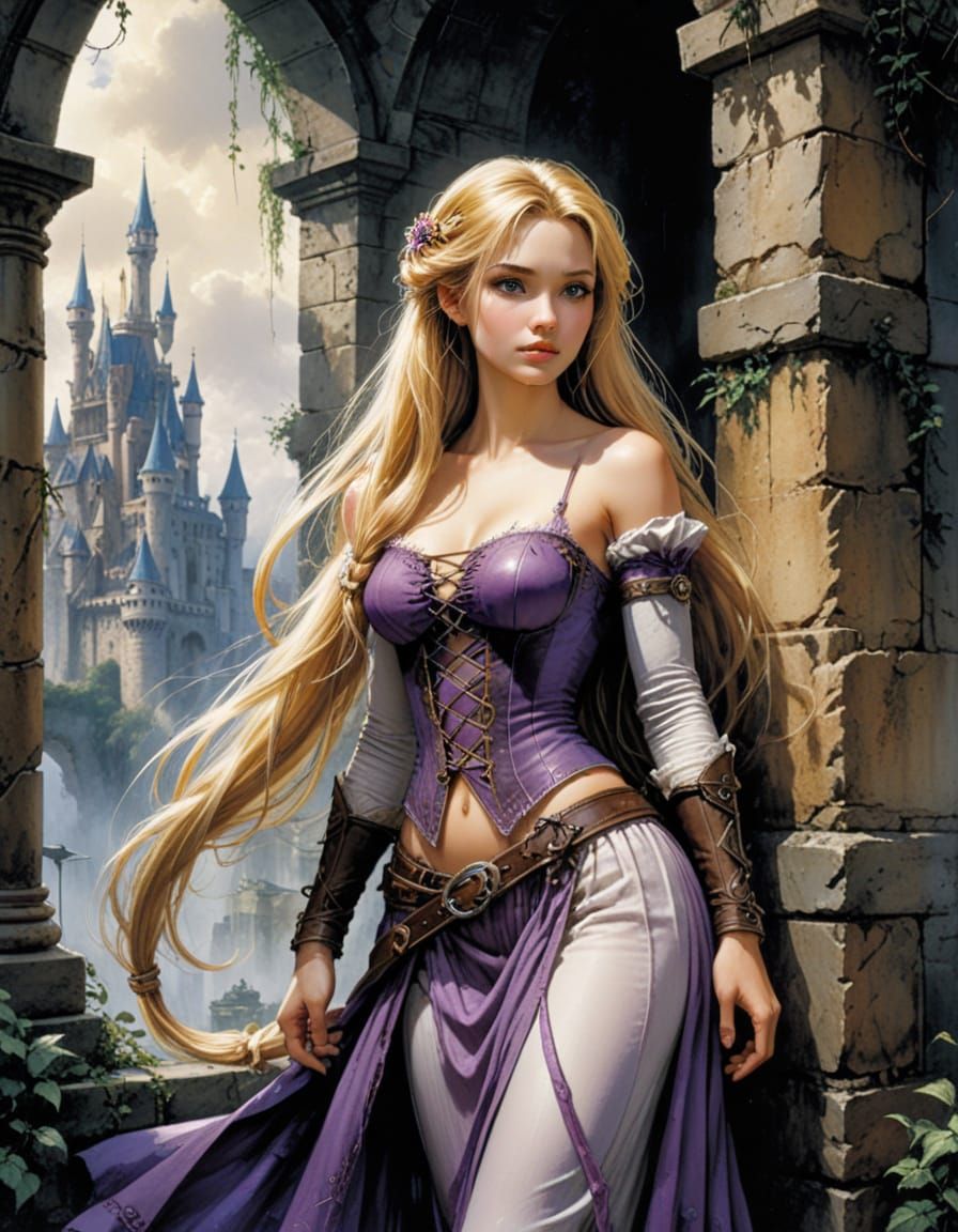 Rapunzel in Illustrative Fantasy Art Style