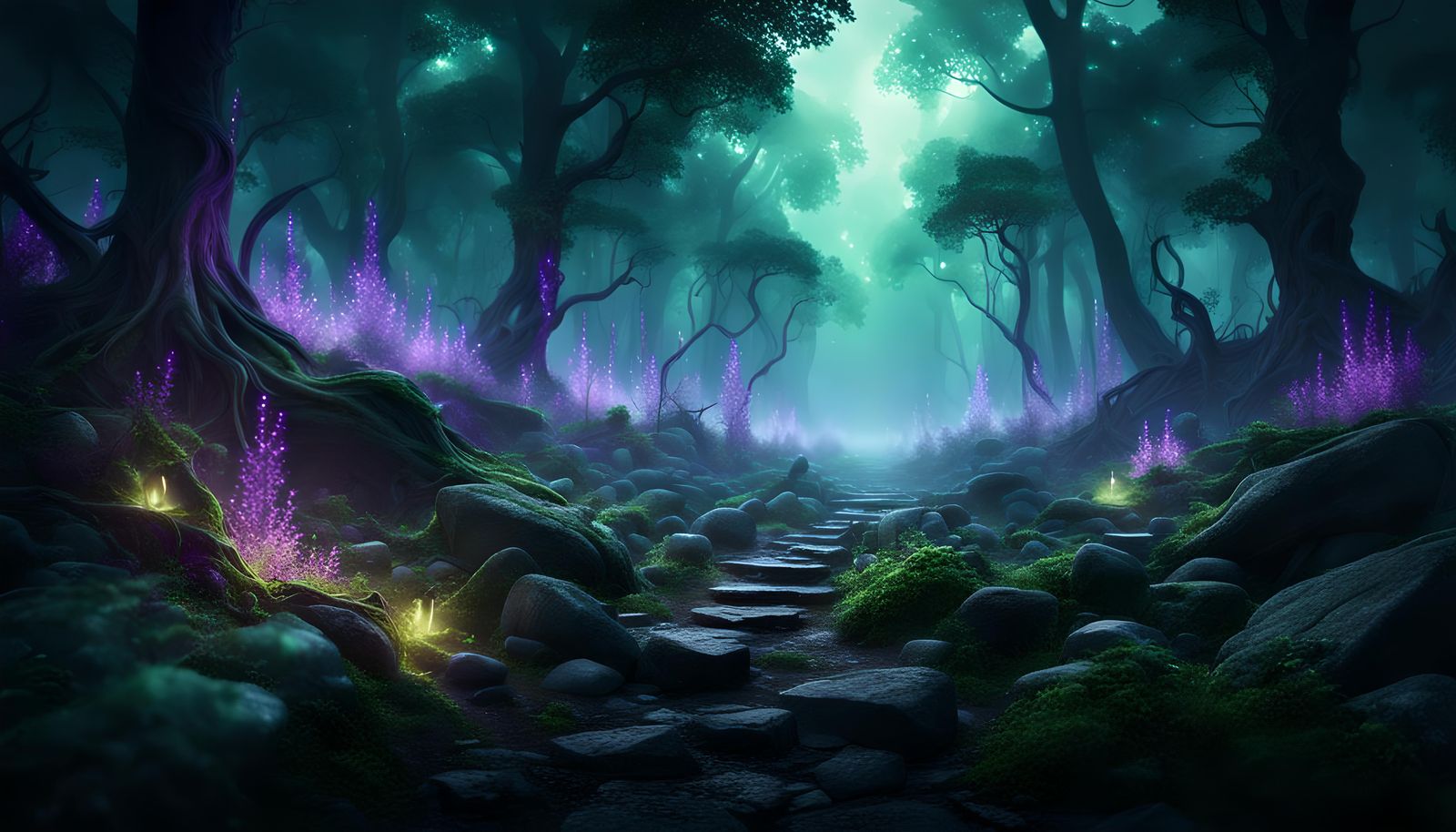 Mysterious Forest with Dark Magic and Ancient Runes