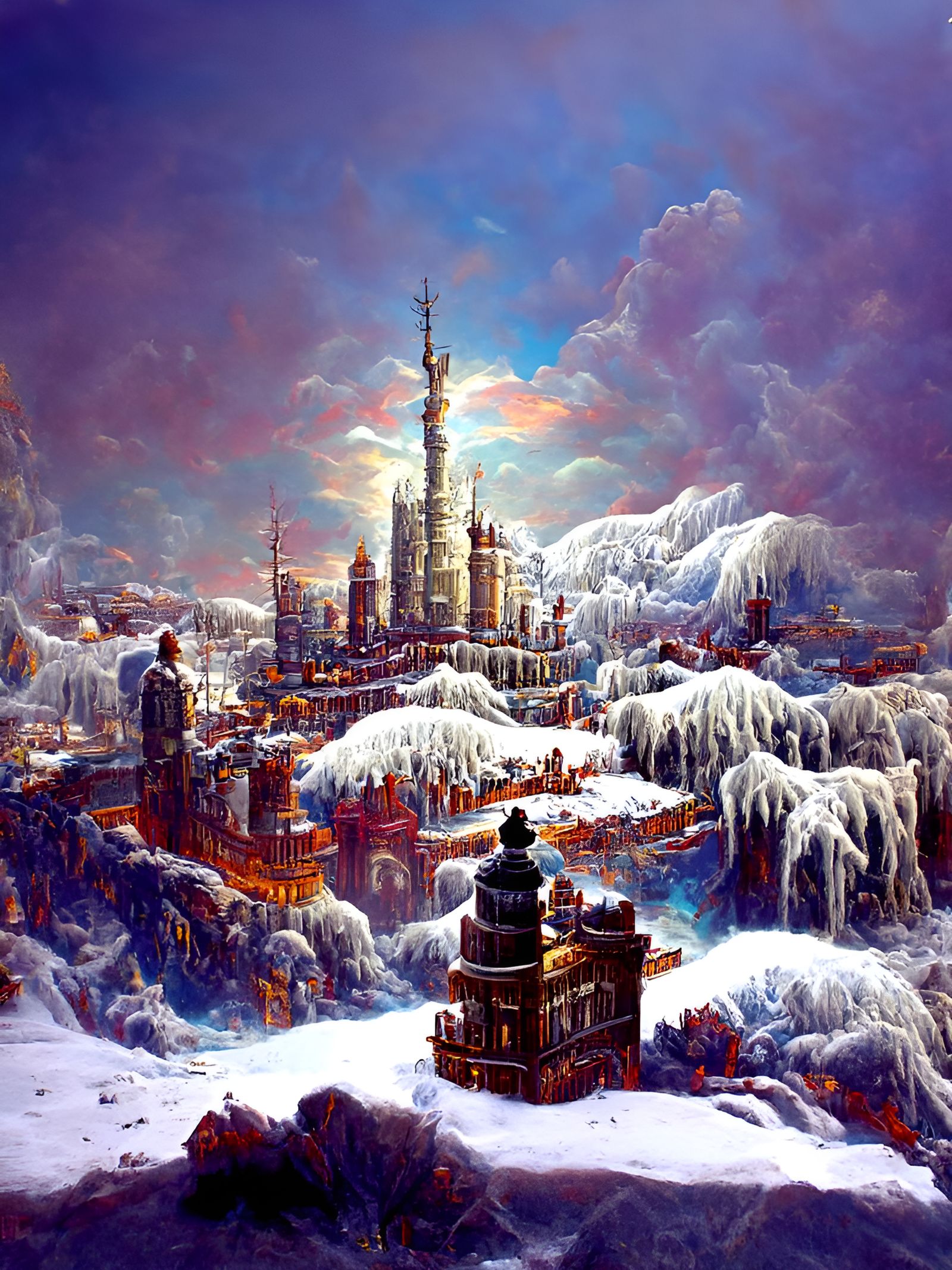 Mystical Winter Kingdom: Surreal Digital Illustration