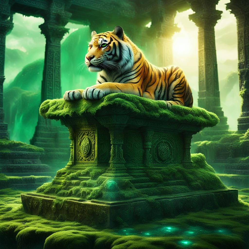 Ethereal Jade Tiger Adorns Ancient Temple