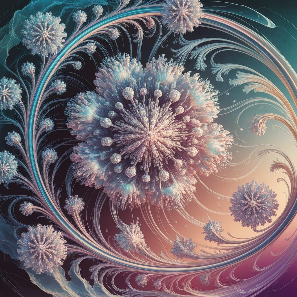 Bioluminescent Blooms and Fractals in Art Nouveau Style