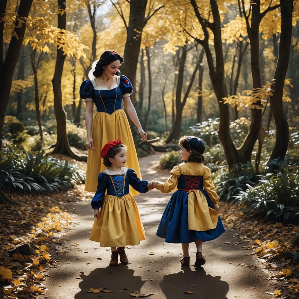 Snow White and Dwarf in Surreal Forest