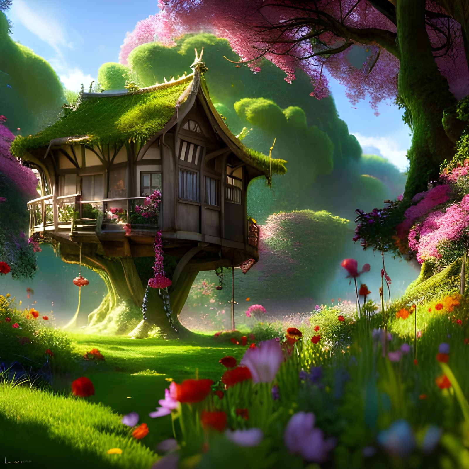 Enchanted Garden with Rope Swing, Pixar Render