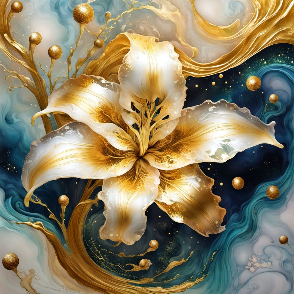 Ethereal Gold Lily in Cosmic Universe