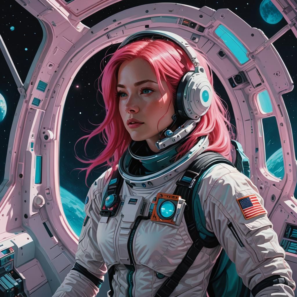 Astronaut Observes Blue Moon in Kilian Eng Style