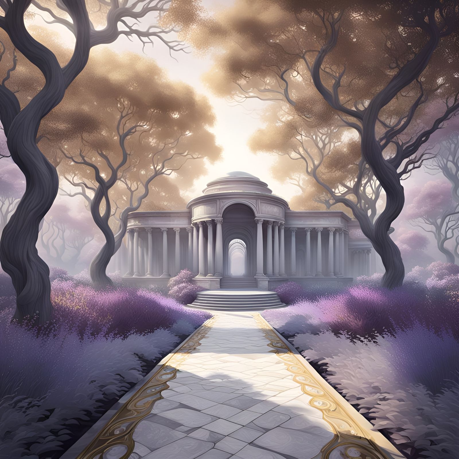 Stylized Garden Path Illustration in Pastel Tones