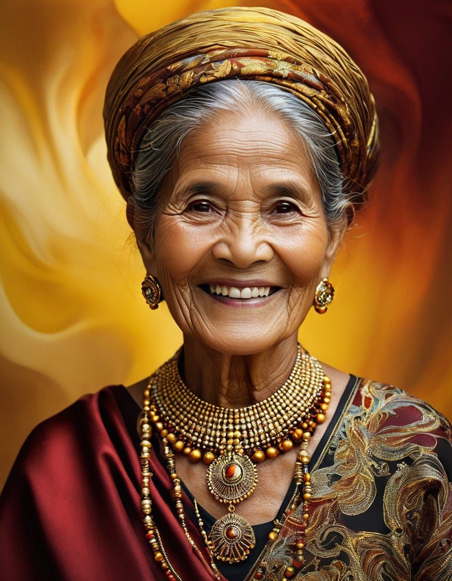 Portrait of an elegant smiling old Peruvian woman