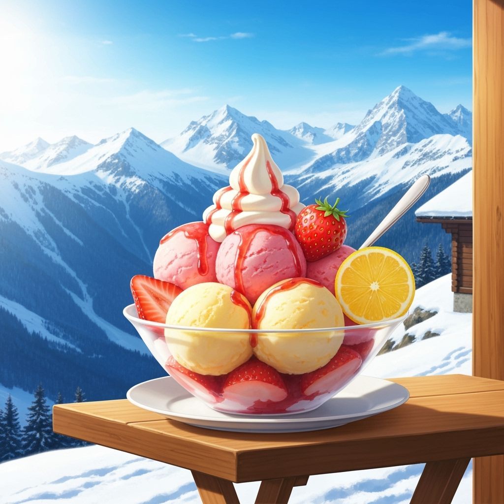 Sumptuous Ice Cream in Snowy Alps Setting