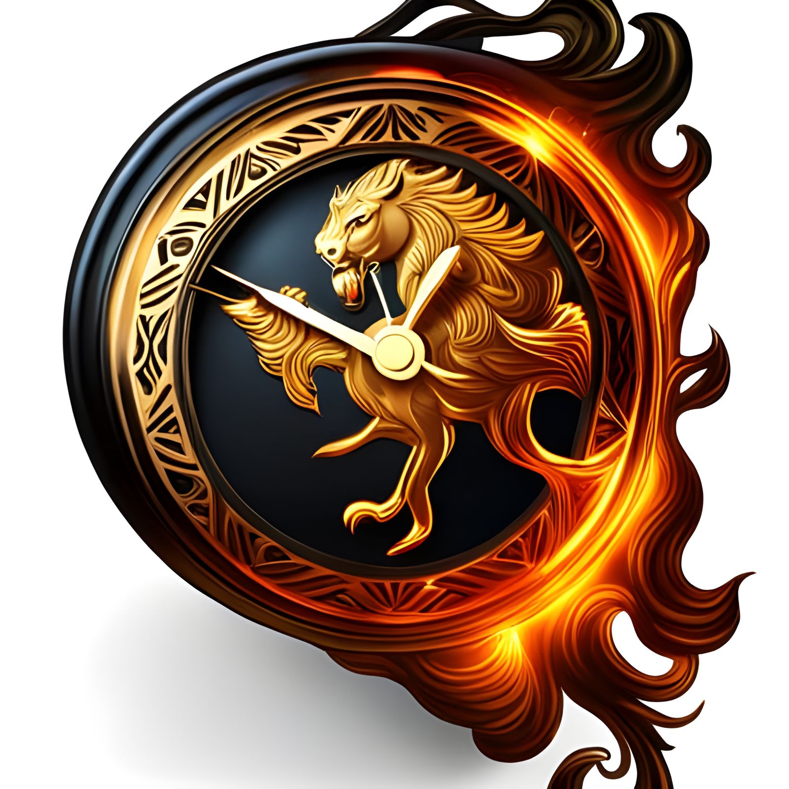 Flaming Panther Clock in Digital Painting Style