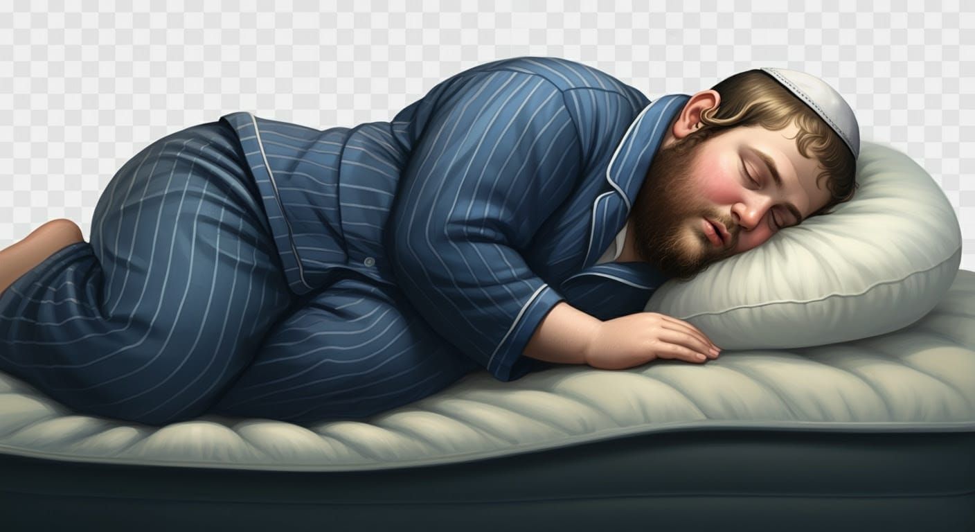 Hasidic Man Sleeping on Air Mattress