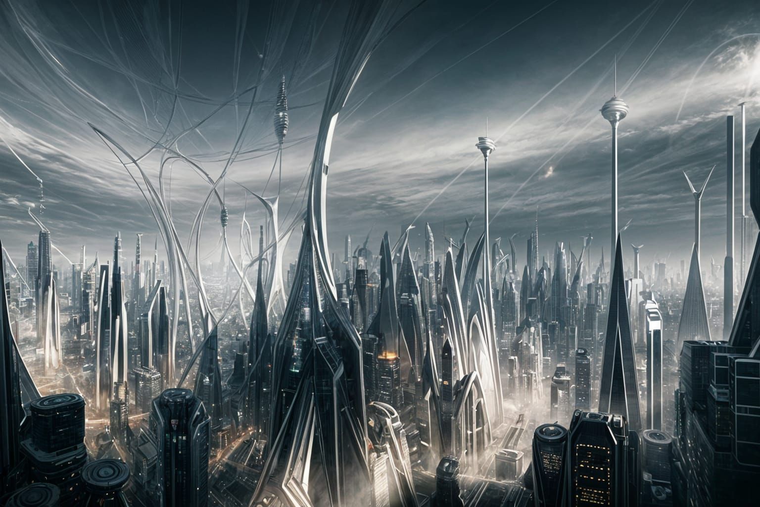 Futuristic Endless Cityscape with Geometric Buildings
