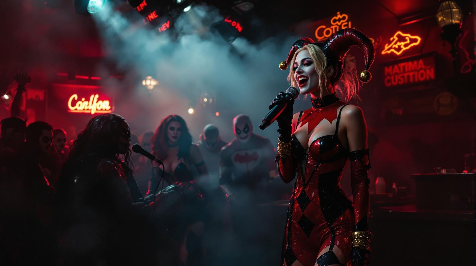Comic Book Villains at Dive Bar with Harley Quinn
