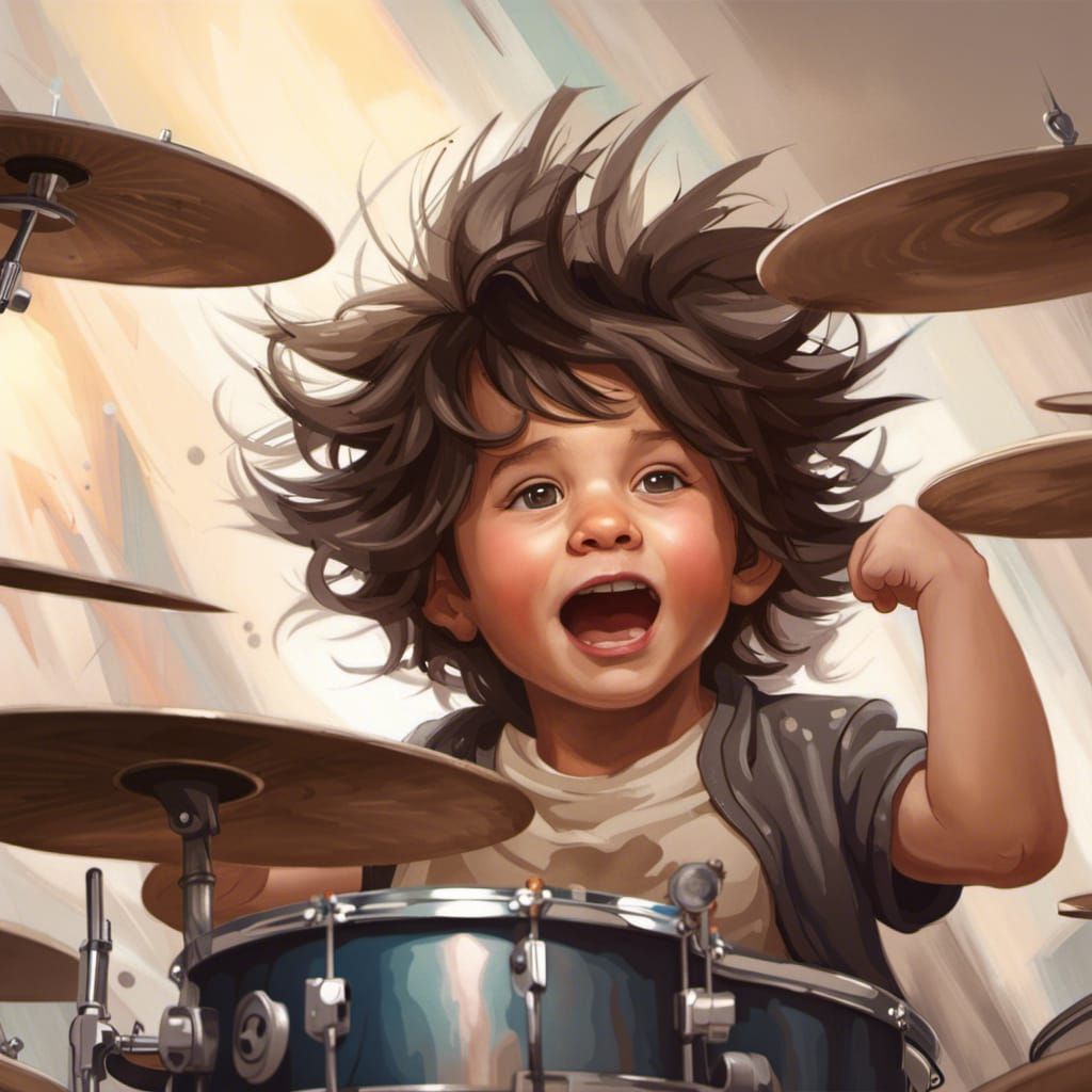 Realistic Toddler Drummer in Hyperdetailed Portrait