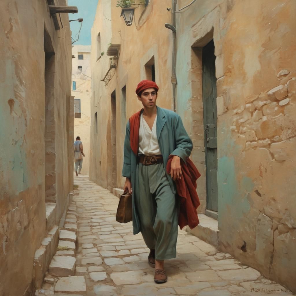 Greek Alley Pickpocket in Impressionist Style