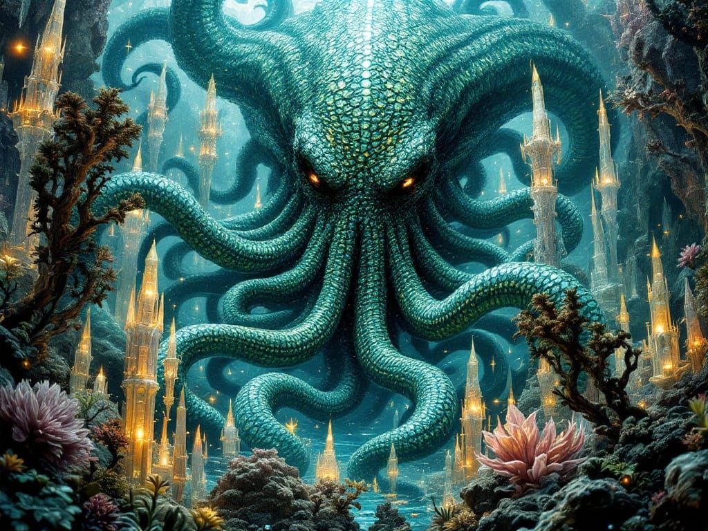 Majestic Cthulhu Rises from Iridescent R'lyeh