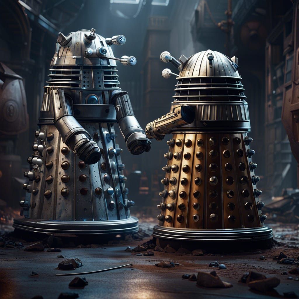 Epic Dalek vs Cyberman Battle in Detailed Matte Painting