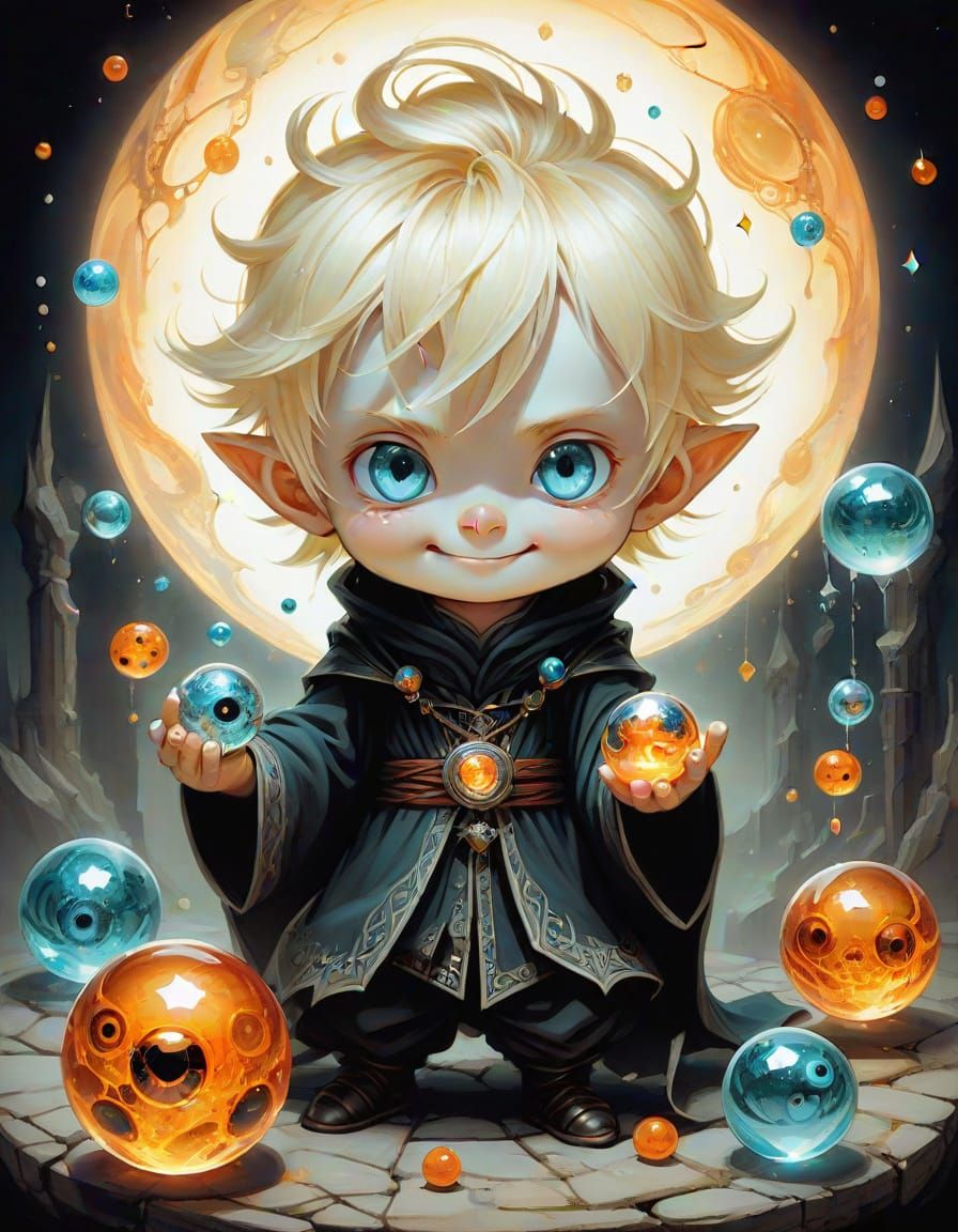 Manga-Inspired Baby Sauron Smiles with Glass Magic Ball