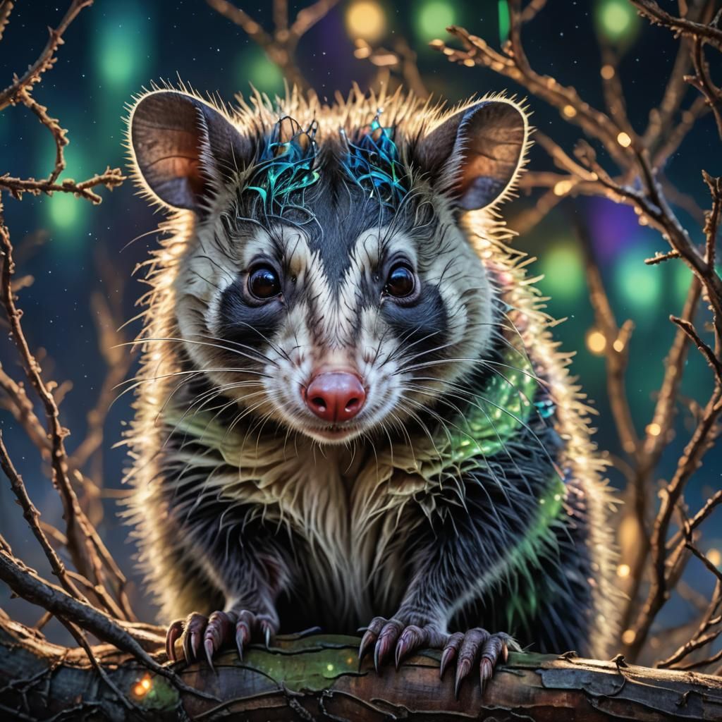 Opossum Made of Northern Lights in HDR