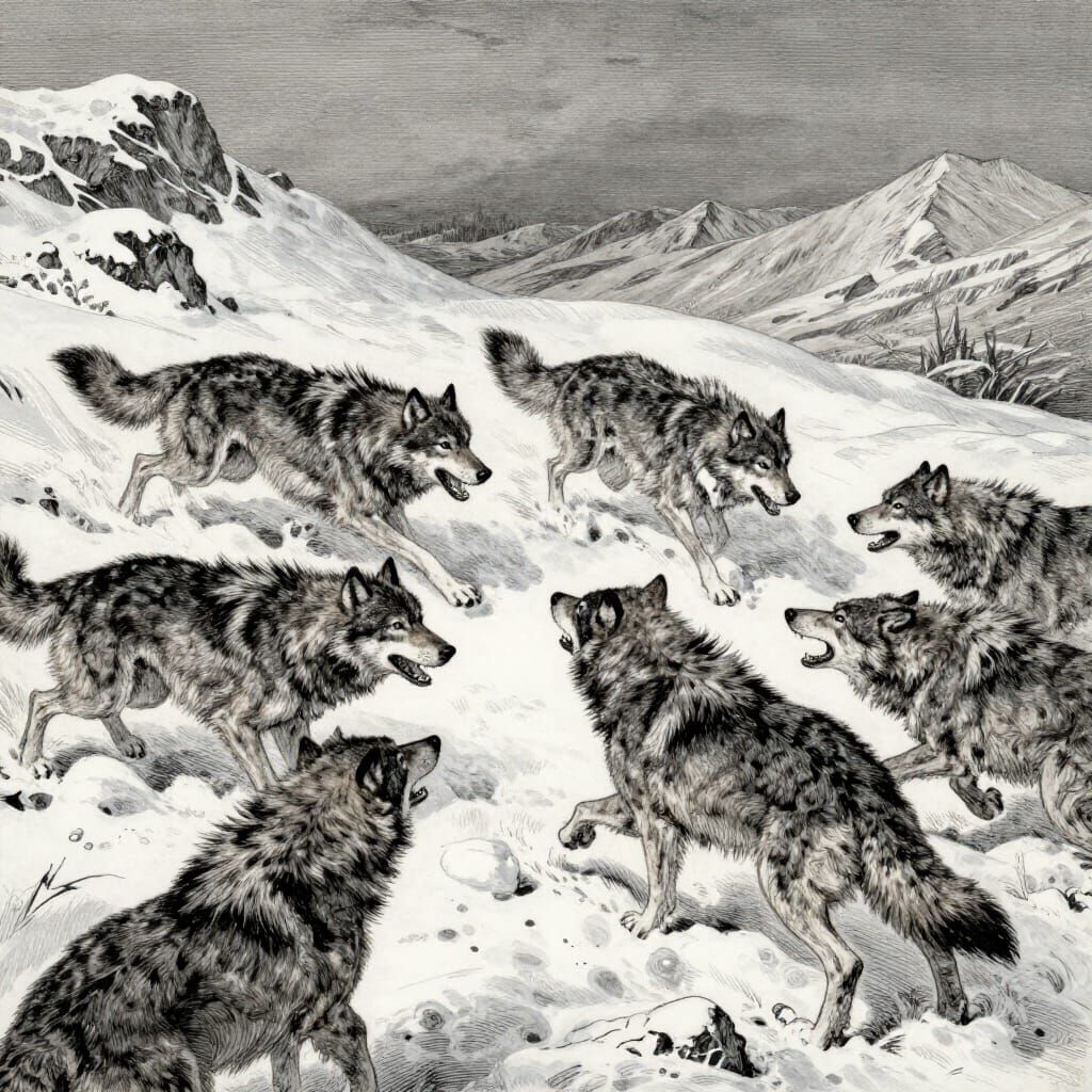 Epic Wolf Hunt Illustration in Tartarian Art Style