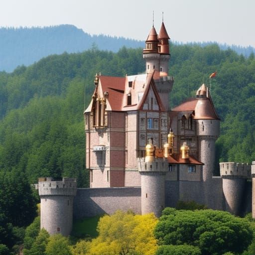 Golden Roofed Castle in a Fantasy Landscape