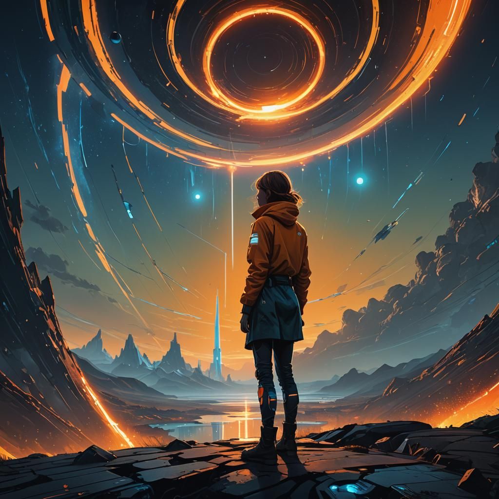 Woman at Black Hole: Fantasy Concept Art