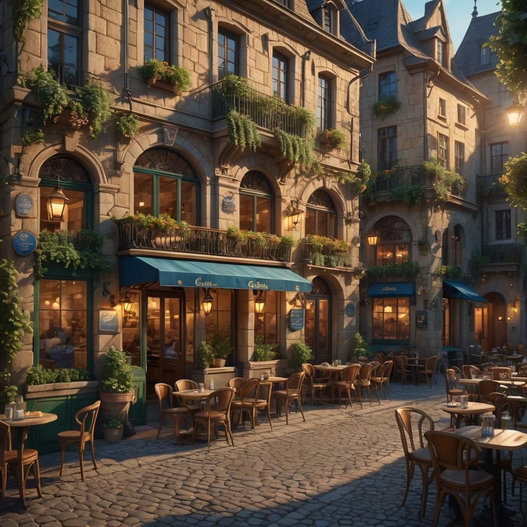 European Cafe at Dusk: A Fantasy Illustration