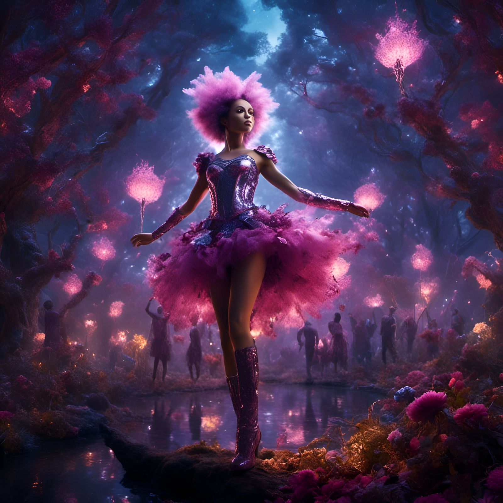 Dark Fairy Dance Under Violet Moon: Ethereal Concept Art