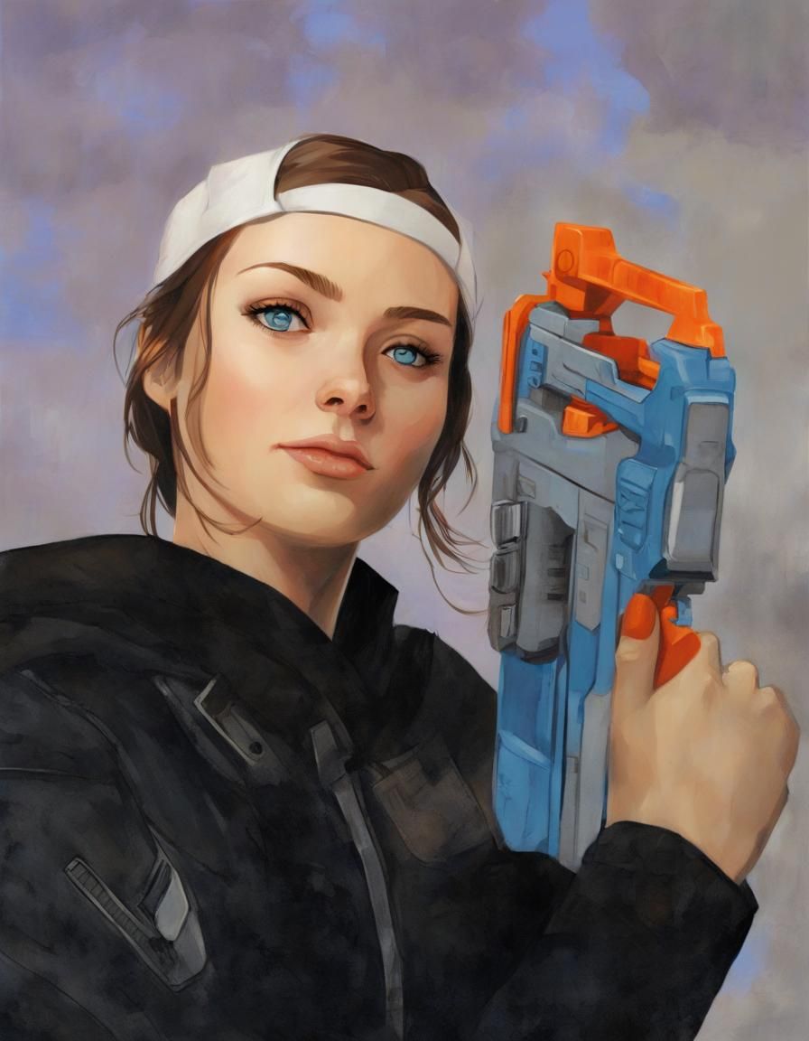 Comic Book Girl with Toy Gun