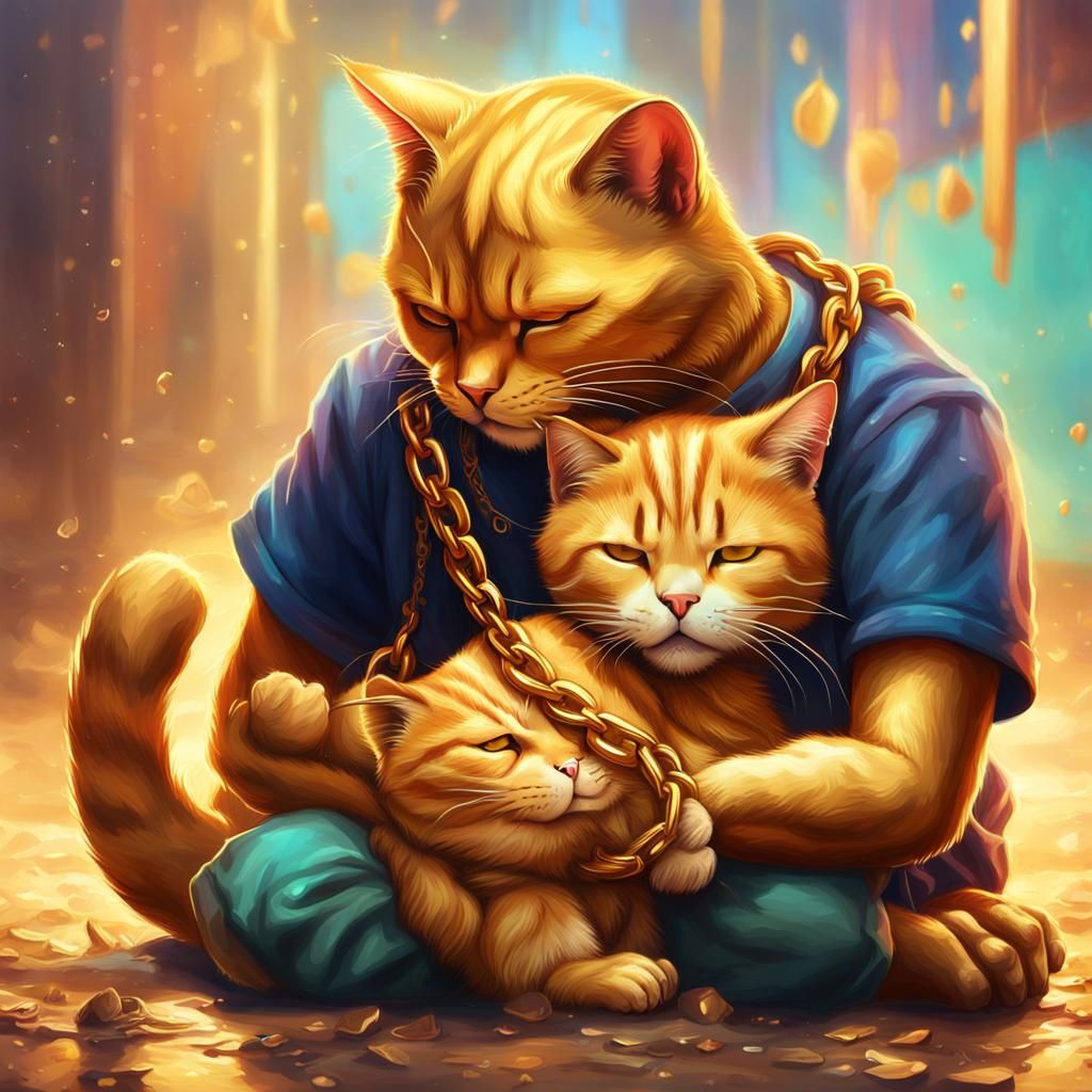 Gold Cat Crying and Hugging Best Friend