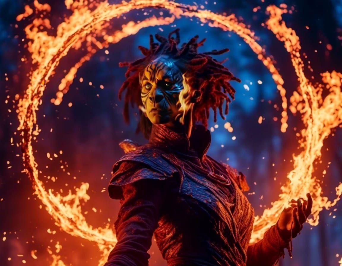 Arcane Mage with Raven and Fire Tiger