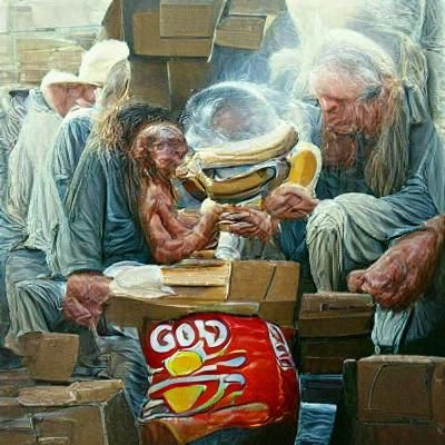 Forgotten God with Bag of Chips, Oil Painting