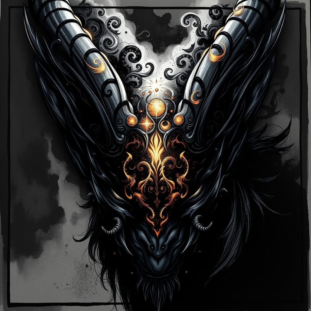Sleek Demon Horns in Mysterious, Ancient Art