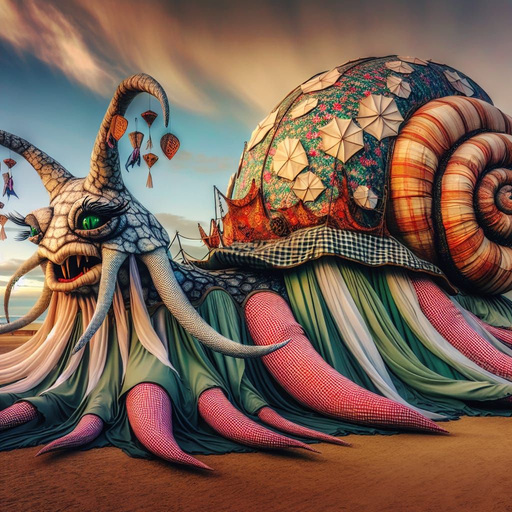 Giant Misunderstood Snail with Gingham Fur and Embroidered Tentacles