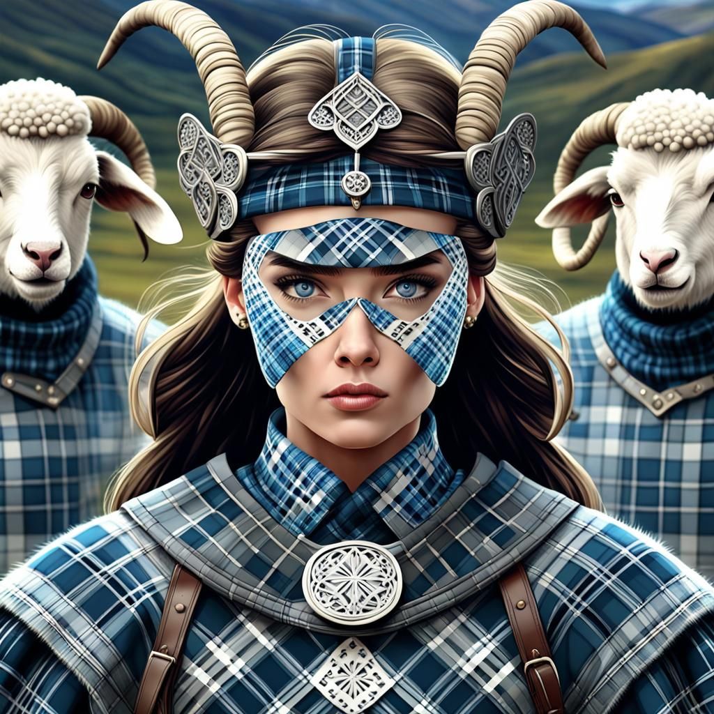 Scottish Woman in Plaid: 3D Vector Art