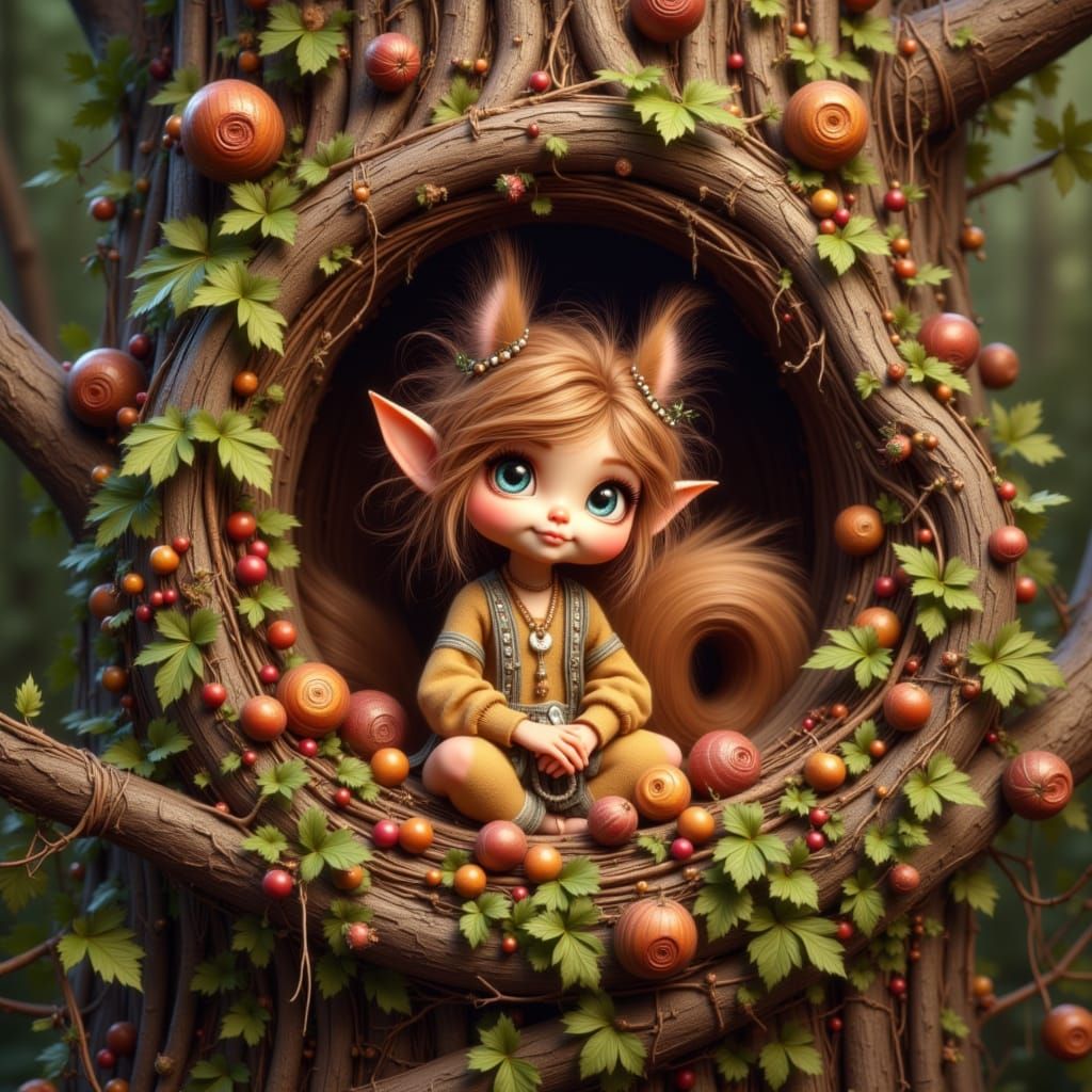 Squirrel in Cozy Nest, Octane Render Style