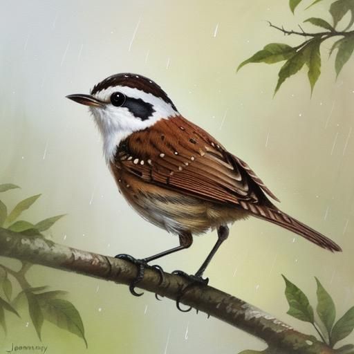 Wren in Rainforest: Watercolor and Oil Painting