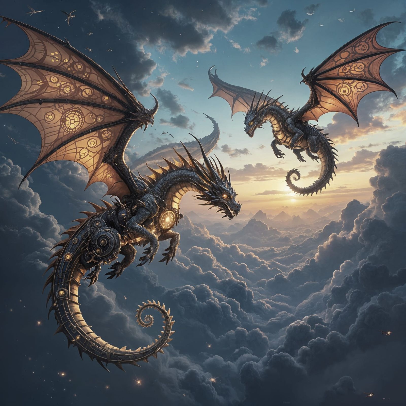 Clockwork Dragons Soaring Through The Sky